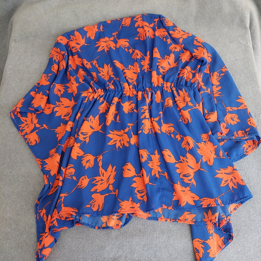 Peach Love California Blue & Orange Floral Kimono Cover-Up Medium - Picture 5 of 7